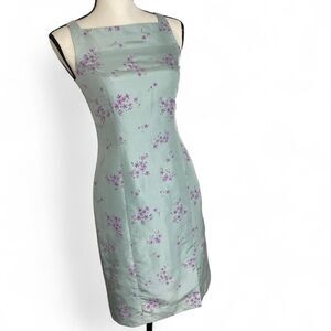 Ann Taylor Petites Light Blue Silk Linen Sleeveless Dress Purple Floral Size 2P